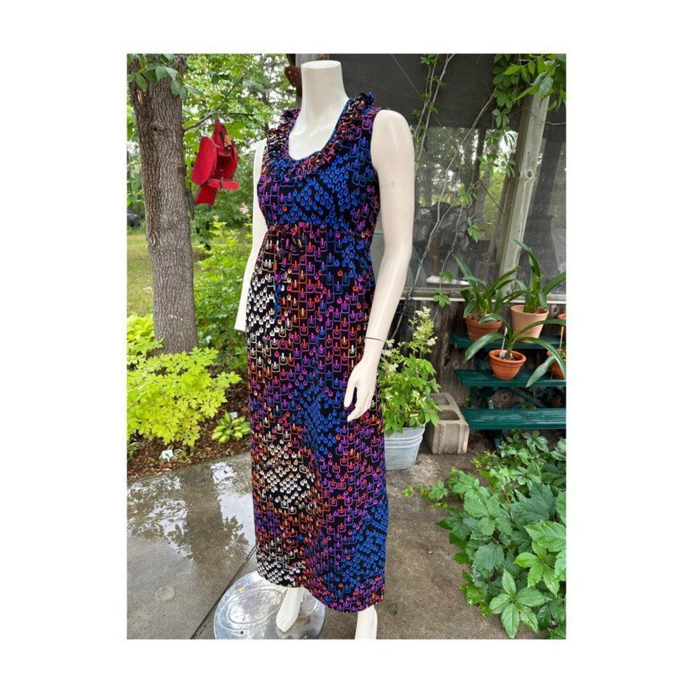 Vintage | 60s Jeuness Empire Maxi Dress Terry Velour Multicolor Funky Groovy